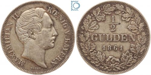 BAYERN ½ Gulden 1861, Maximilian II. Joseph 1848-1864