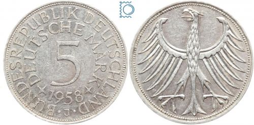 5 Deutsche Mark 1958 J - Silberadler 1951-1974 - Jaeger 387