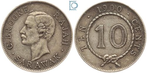 Königreich Sarawak, 10 Cents 1900 H, Charles Brooke, Silber