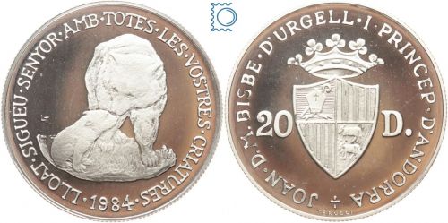 Andorra - 20 Diners 1984 - Bär - Silber PP in Kapsel