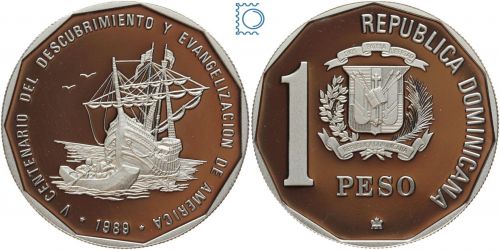 Dominikanische Republik, 1 Peso 1989, 1 Unze Silber 1 Oz., Kolumbus, PP