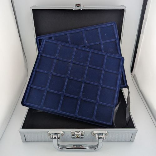 Leuchtturm Alu-Münzkoffer silber - mit 2 Tableaus - passend für Leuchtturm Cargo S6 Einlagen