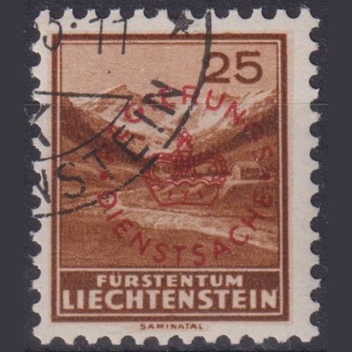 Liechtenstein Dienstmarken D15A gestempelt | 25 (Rp) dunkelgelbbraun Aufdruck rot