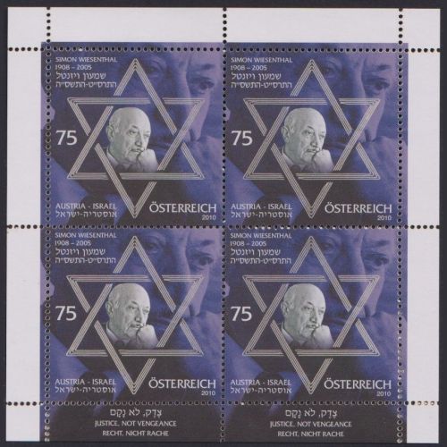 ÖSTERREICH MiNr. 2875 Kleinbogen postfrisch - Todestag von Simon Wiesenthal