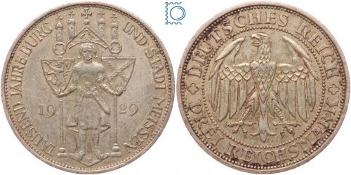 Weimar 3 Mark 1929 E, 100 Jahre Burg und Stadt Meissen, J.338, Silber