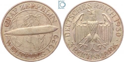 Weimar 3 Mark 1930 E | Graf Zeppelin Weltflug | J.342, Silber