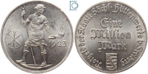 Weimar, Sachsen - Hüttenwerke bei Freiberg - Notgeld 1 Million Mark 1923