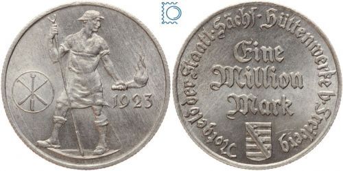 Weimar, Sachsen - Hüttenwerke bei Freiberg - Notgeld 1 Million Mark 1923 - TOP!