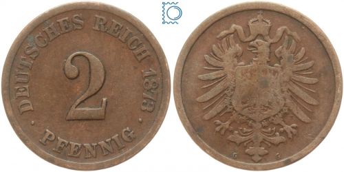 Kaiserreich, Kursmünze 2 Pfennig 1873 G, J.2