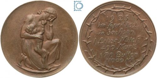 Hungermedaille - Preise im April 1923 - Mutter mit Kind von Friedrich Hörnlein