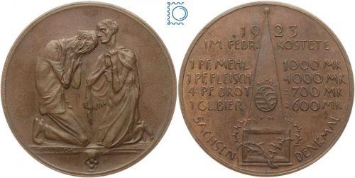 Hungermedaille - Preise im Februar 1923 - Sachsendenkmal von Friedrich Hörnlein