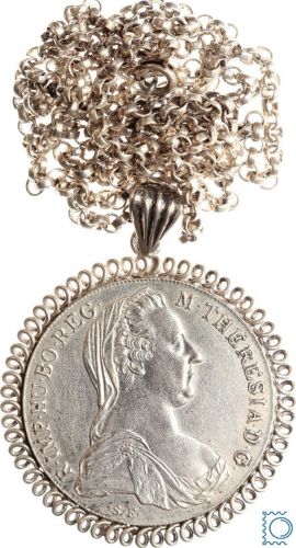 Maria Theresia Taler 1780 X mit Fassung und Kette aus Sterlingsilber 925