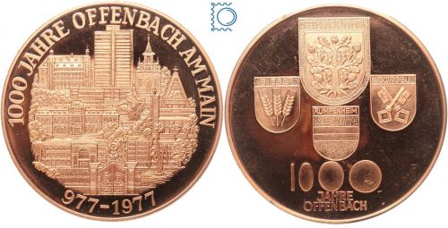 Kupfer Round Feinkupfer Medaille 999 | 52,4 g, 50 mm | 1.000 Jahre Offenbach