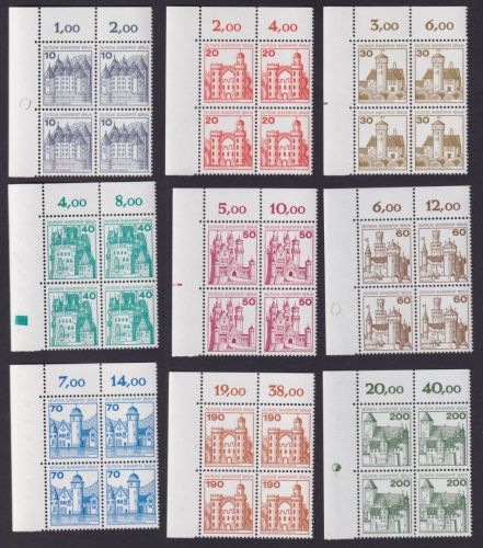 Berlin, Michel Nr. 532-540 postfrisch Eckrand Viererblock Ecke 1 Markierungen