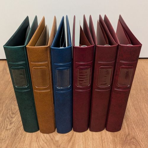 6 x LINDNER 1103Y ETB / Postkarten Album Ringbinder - Rot / Grün / Blau / Braun