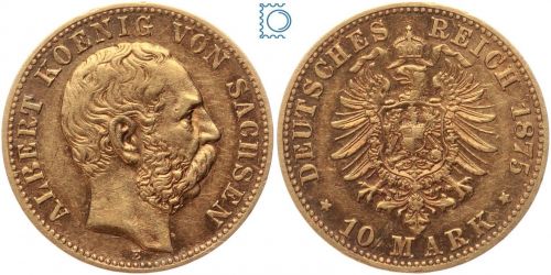 Kaiserreich, 10 Mark Sachsen 1875 E, König Albert, J.261, Goldmünze