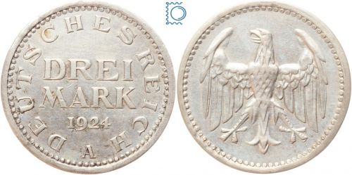 Deutsches Reich, 3 Mark 1924 A Silber, Weimarer Republik