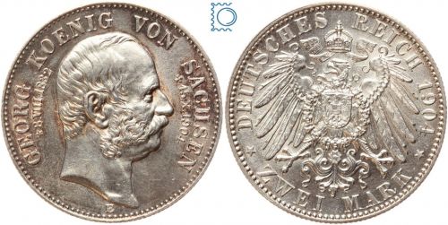 SACHSEN, 2 Mark 1904 E, Auf den Tod von König Georg, Silber Jäger 132