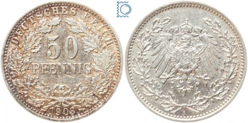 Kaiserreich, 50 Pfennig 1903 A, Wilhelm I., Silber J.15