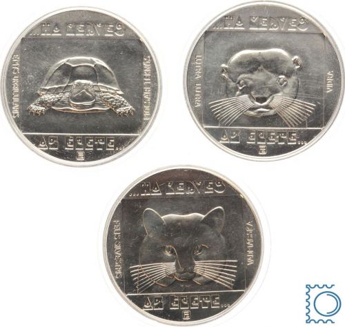 Ungarn 3 x 100 Forint, Wildlife Preservation, Wildkatze, Schildkröte, Fischotter
