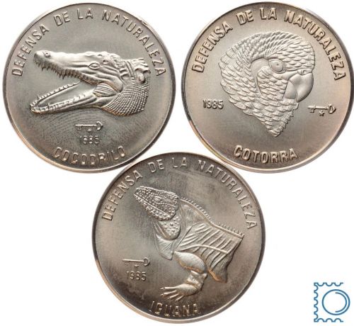 Kuba 3 x 1 Peso 1985 Cuba - Krokodil, Leguan, Papagei, Wildlife Preservation