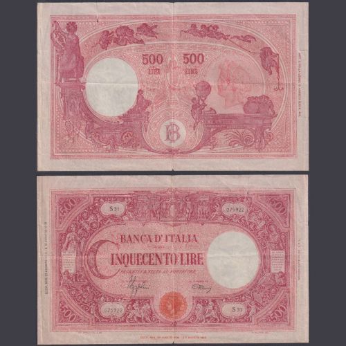 ITALIEN 500 Lire 1944 – P70a 23.08.1943 – Unterschrift Azzolini und Urbini