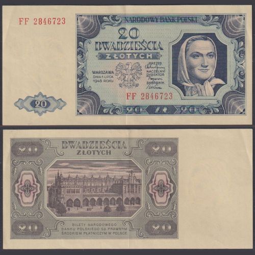 POLEN 20 Zloty 1948 – P#137 01.07.48 – AU – N# 210343 KE 4976597
