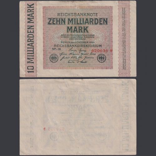 Dt. Reich Zehn Milliarden Mark 01.10.1923 P117a Weimarer Republik Dt. Reichsbank