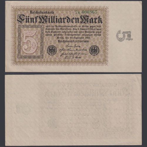 Dt. Reich Fünf Milliarden Mark 10.09.1923 P# 115 Weimarer Republik