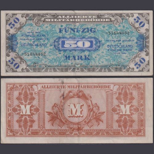Alliierte Militärbehörde 50 Mark 1944 Ro. 205d P#196d– UdSSR Druck KN 8-Stellig