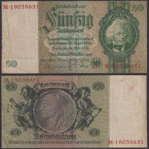 Deutsches Reich 1933 Ro. 175c P#182 F/M 50 Reichsmark RM - David Hansemann