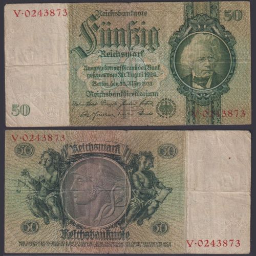Deutsches Reich 1933 Ro. 175c P#182 I/V 50 Reichsmark RM - David Hansemann