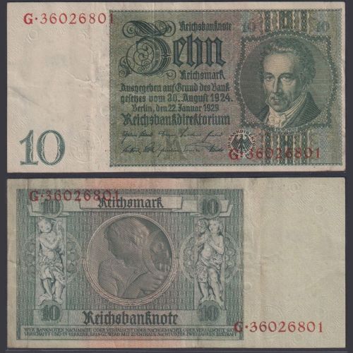 Deutsches Reich 1929 Ro. 173b P#180 E/D 10 Reichsmark RM - Albrecht Daniel Thaer