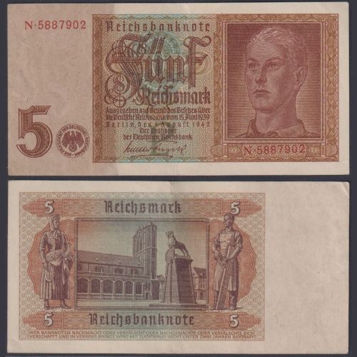 Deutsches Reich 1942 Ro. 179a P#186 5 Reichsmark RM - Hitlerjunge