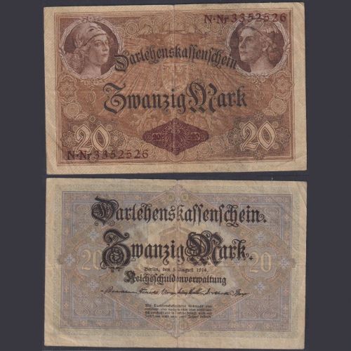 Deutsches Reich 1914 20 Reichsmark Ro. 49b P#48b – Darlehenskassenschein