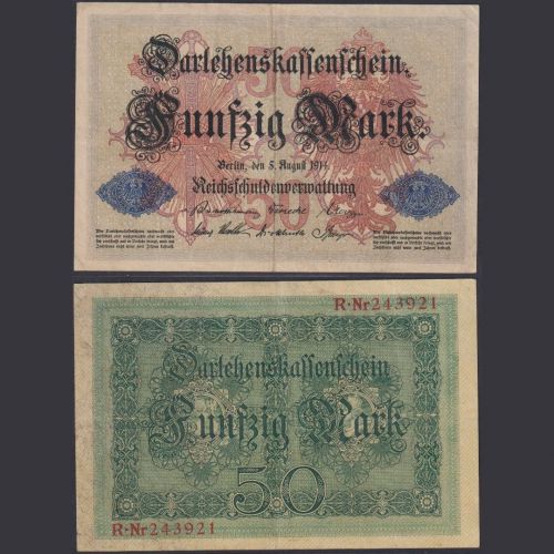 Deutsches Reich 1914 50 Reichsmark Ro. 50a P#49a – Darlehenskassenschein