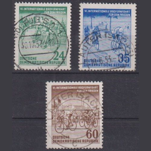 DDR, MiNr. 355-357 gestempelt - Radfernfahrt für den Frieden nach Prag