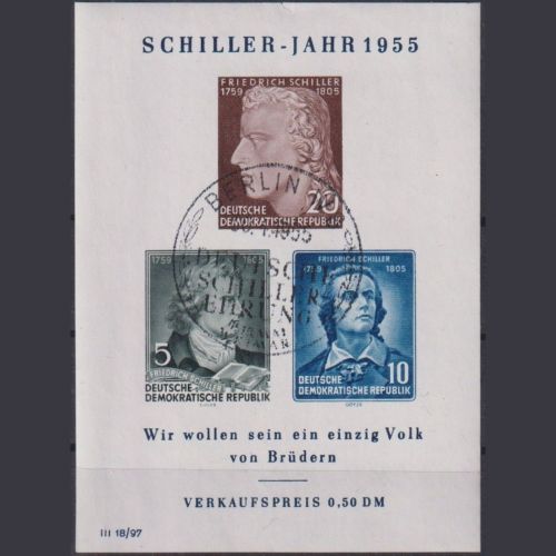 DDR Block 12 XI gestempelt - SST BERLIN W8 - Schiller 1955