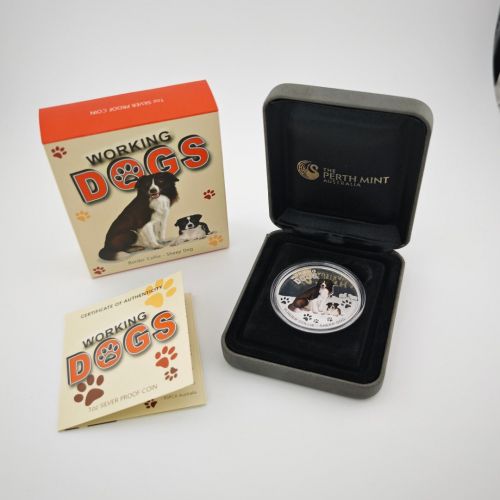 Tuvalu 1 Dollar 2010 | Walking Dogs Border Collie | 1 Oz Unze Silber | Box + CoA