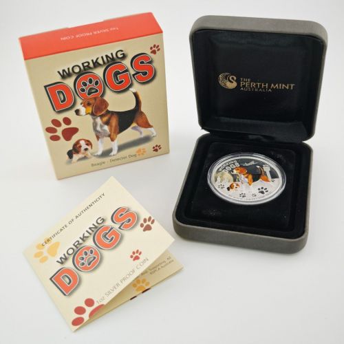 Tuvalu 1 Dollar 2010 | Walking Dogs Beagle | 1 Oz Silber Unze Box + CoA
