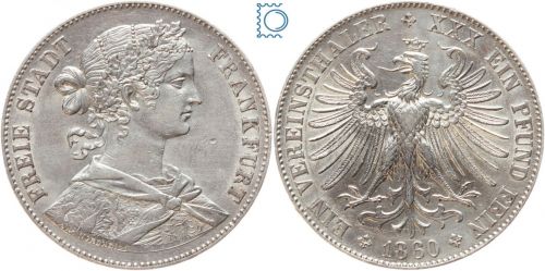 Freie Stadt Frankfurt - Vereinsthaler - Taler 1860 - Frauenkopf - Silber