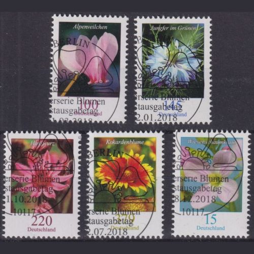 Bund Michel Nr. 3351, 3365, 3399, 3414, 3424 gestempelt EVST BERLIN - Blumen
