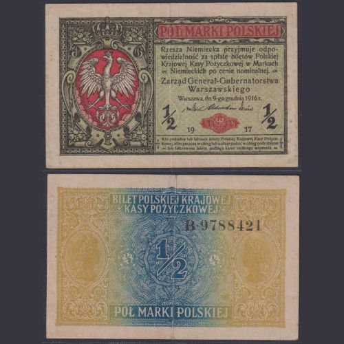 Generalgouvernement 1/2 Marki EWK-25 Ro.449 P#7 - Generalgouvernement Warschau 1917 Polen