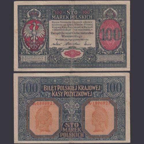 Generalgouvernement 100 Marki EWK-31 Ro.455 P#15 - Generalgouvernement Warschau 1917 Polen