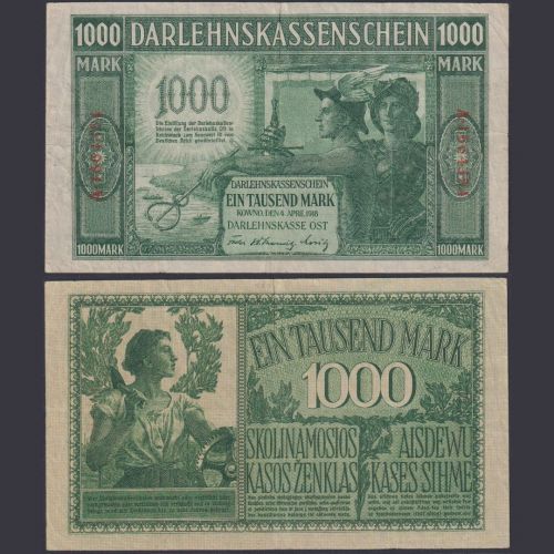 Darlehnskasse Ost Kowno 1000 Mark EWK-47b Ro.471b P#R134 - Besatzungsausgaben 1. WK