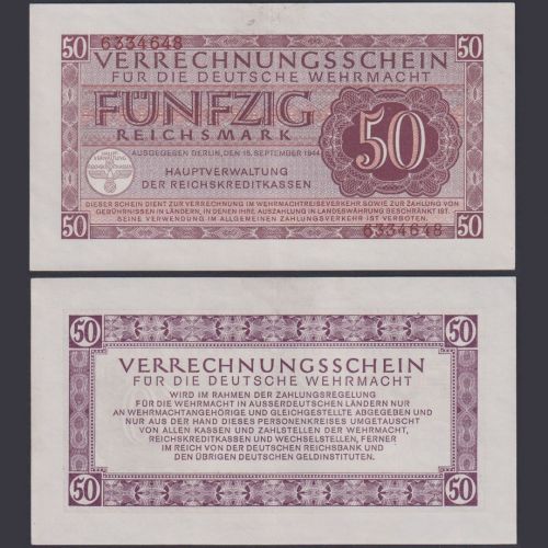 Verrechnungsscheine Wehrmacht 50 Reichsmark DWM-11b Ro.514 PM41 Militärgeld 1944