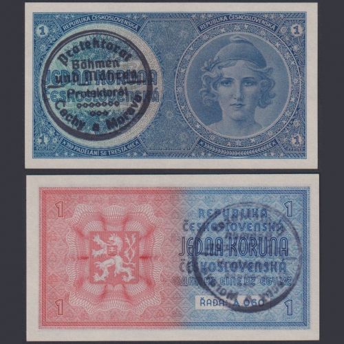 Böhmen und Mähren 1 Krone ZWK-7a Ro.556a P#1 Besatzungsausgaben