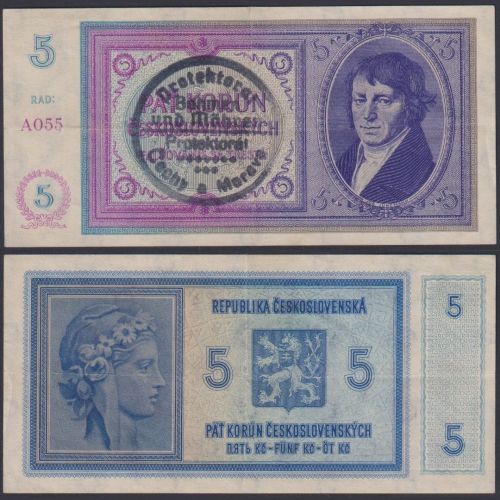 Böhmen und Mähren 5 Kronen ZWK-8a Ro.557a P#2 Besatzungsausgaben