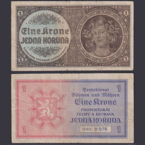 Böhmen und Mähren 1 Krone ZWK-9a Ro.558a P#3 Besatzungsausgaben