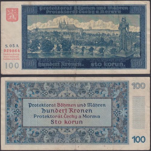 Böhmen und Mähren 100 Kronen ZWK-11a Ro.560a P#6 Besatzungsausgaben